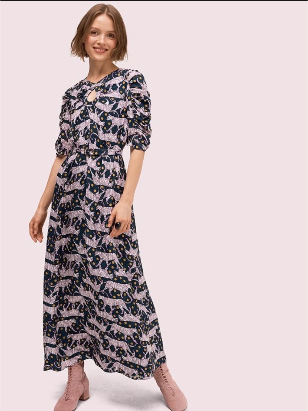 kate spade Navy dot and panther pattern Maxi Dress with Keyhole